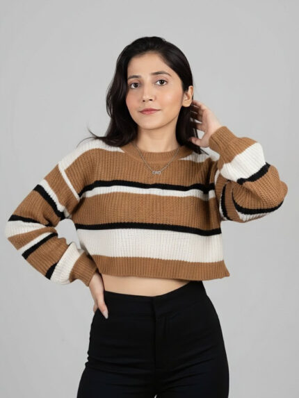 Stripe Knit Winter Crop Sweater